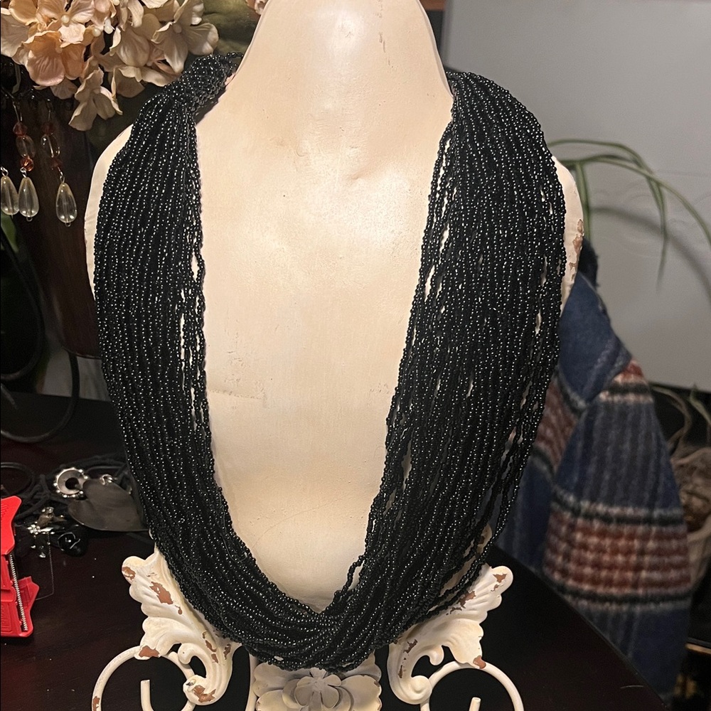 Elegant Black Beaded Necklace 27 1/2 inches